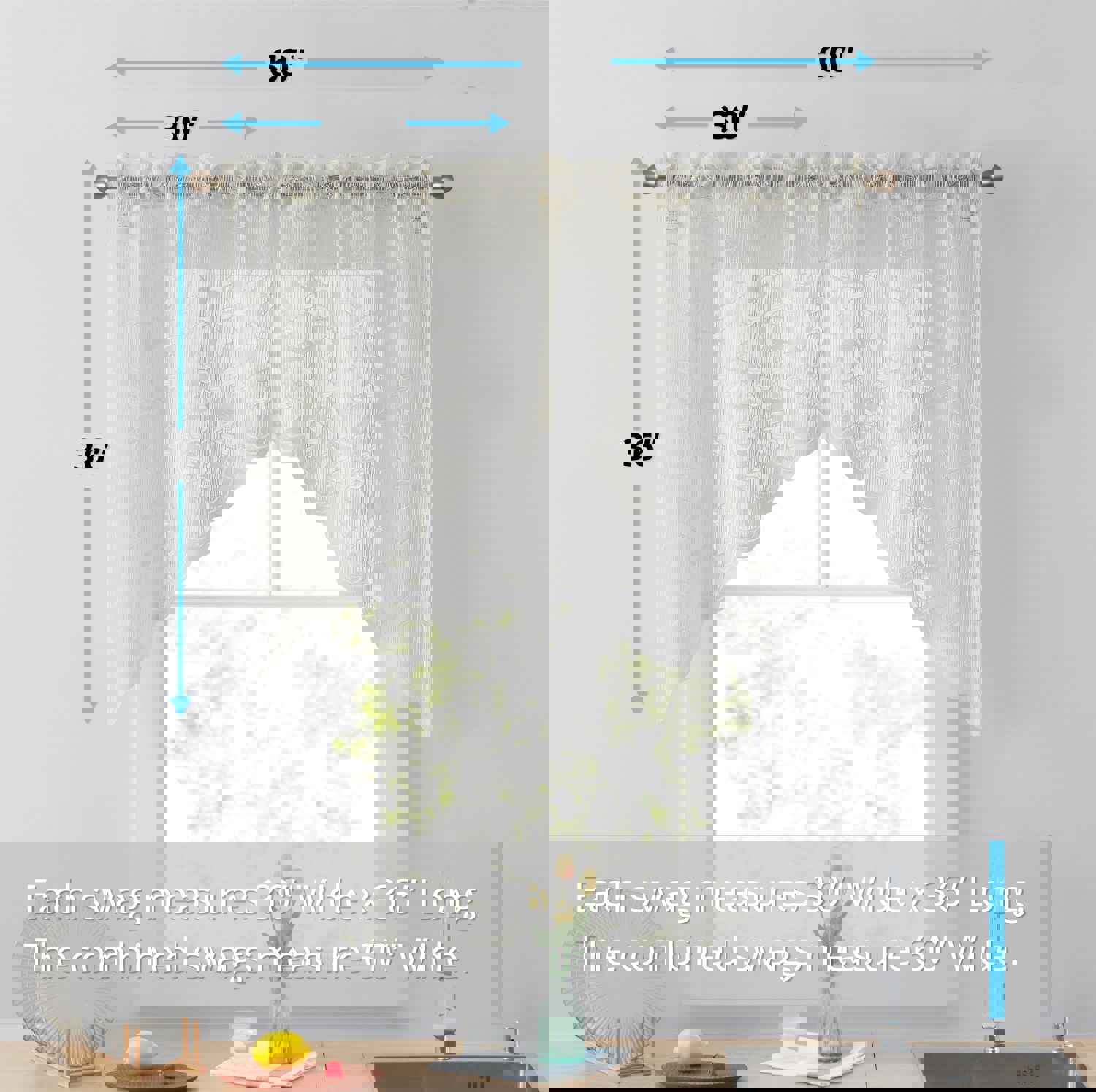 Elegant Floral Joyce Semi-Sheer Kitchen Curtains