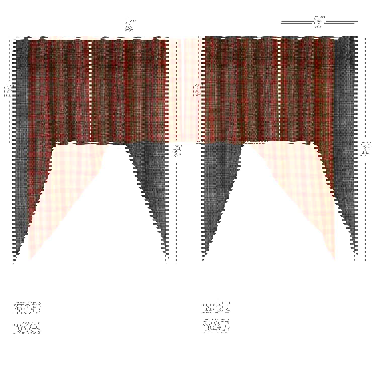 Elegant Tartan Red Plaid Swag Set for Kitchen Windows