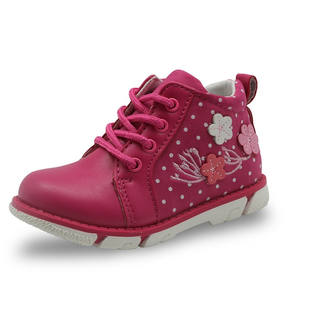 Stylish PU Leather Ankle Boots with Flower Pattern for Girls