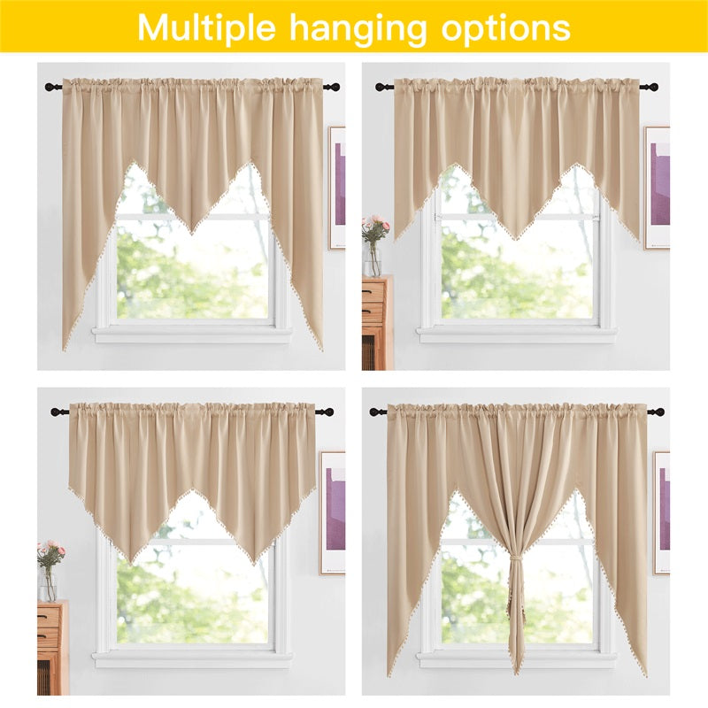 Elegant Rod Pocket Blackout Swag Valance with Pom Poms for Home Decor