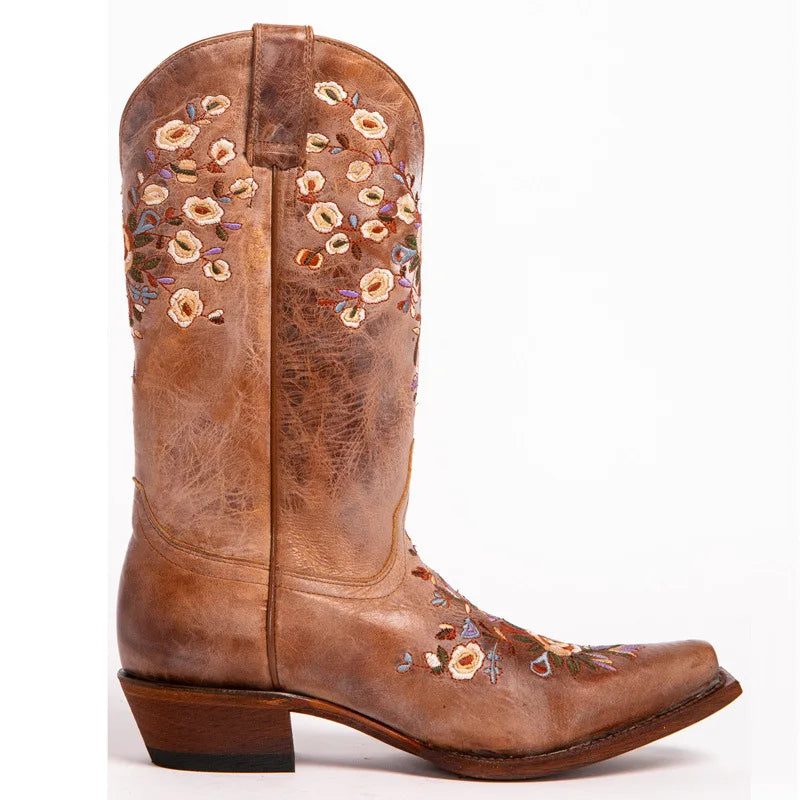 Women's Embroidered Floral Chelsea Boots with Spike Heels for Spring/Autumn 2023