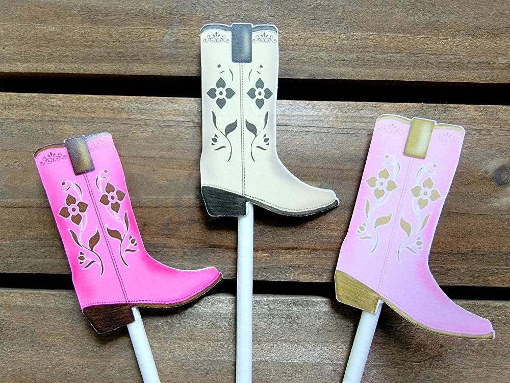 Western Themed Cupcake Toppers, Cowgirl Boot Party Decorations