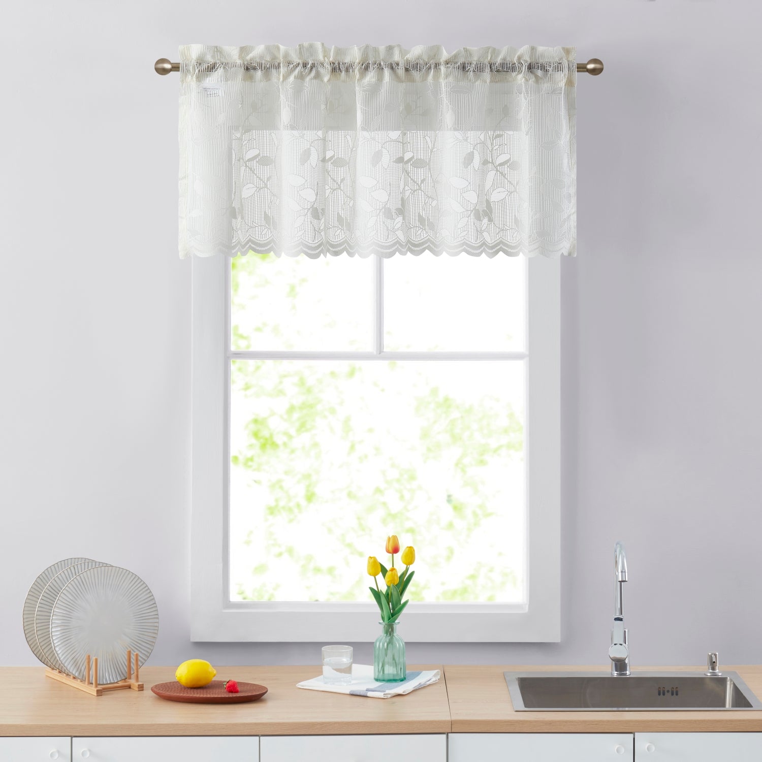 Elegant Floral Joyce Semi-Sheer Kitchen Curtains