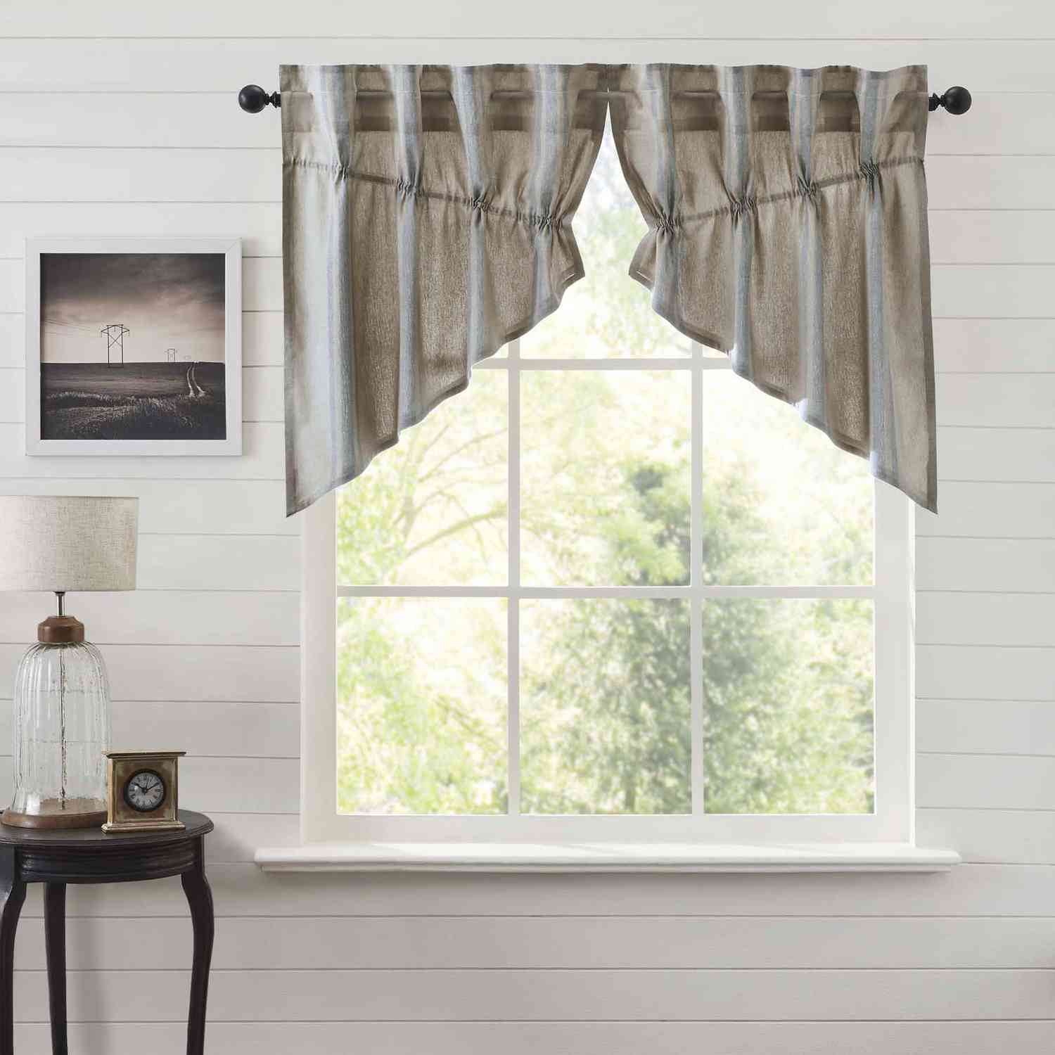 Rustic Charm Grain Sack Stripe Cotton Swag Curtains