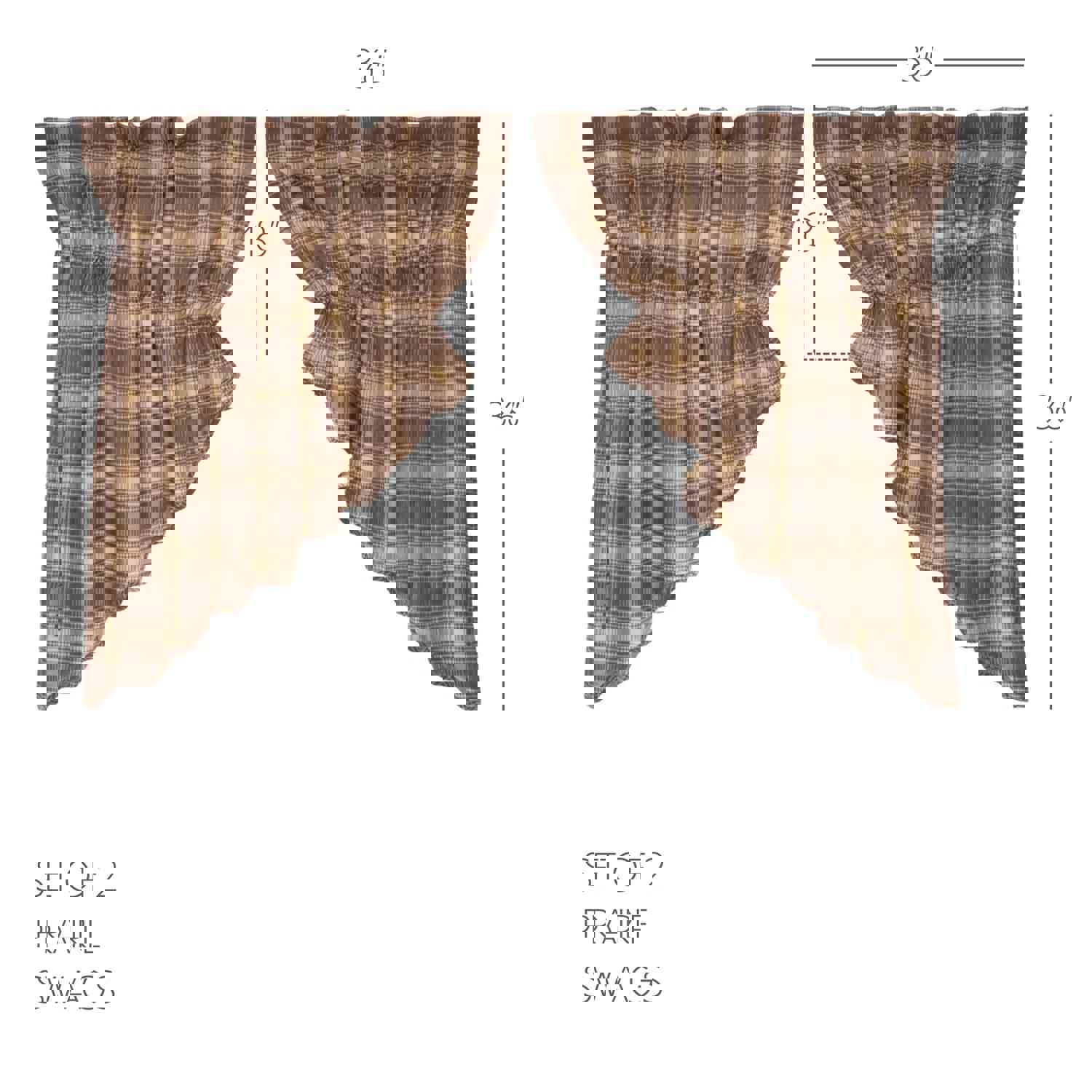 Elegant Rustic Window Swag Set with Traditional Plaid Pattern