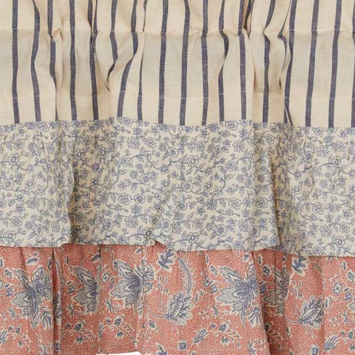 Kaila Blue Ticking Ruffled Swag Curtain Set