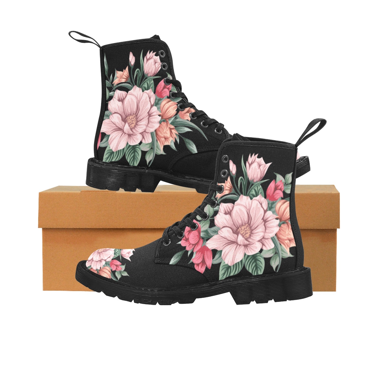Elegant Floral Print Women's Canvas Lace-Up Boots