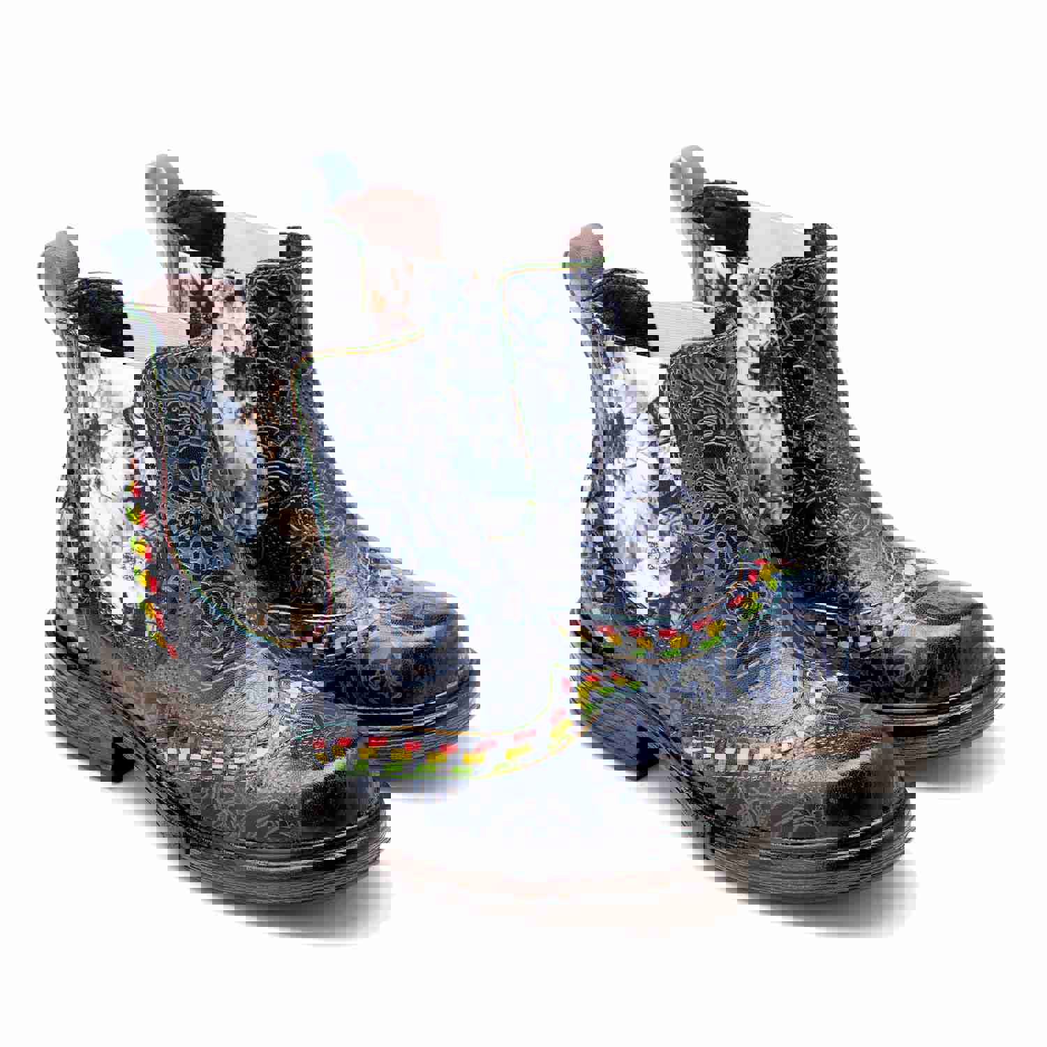 Elegant Cowhide Leather Ankle Boots with Hand-Embossed Flowers