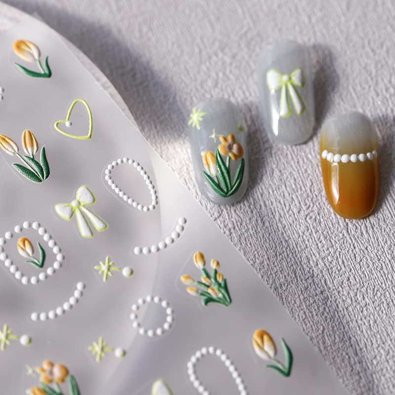 5D Flower Nail Art Stickers - 3D Embossed Floral Designs for DIY Manicures