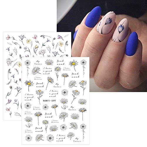 JMEOWIO Spring Floral Nail Art Stickers, 9 Sheets Self-Adhesive Design for Elegant Look