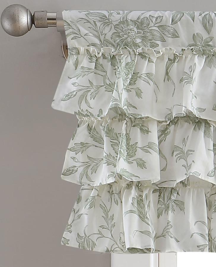 Elegant Sage Green Floral Toile Window Valance