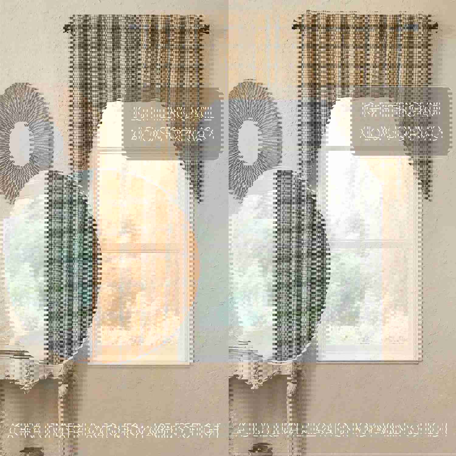 Rustic Country Style Window Swag Set, Cider Mill Green Tan Plaid