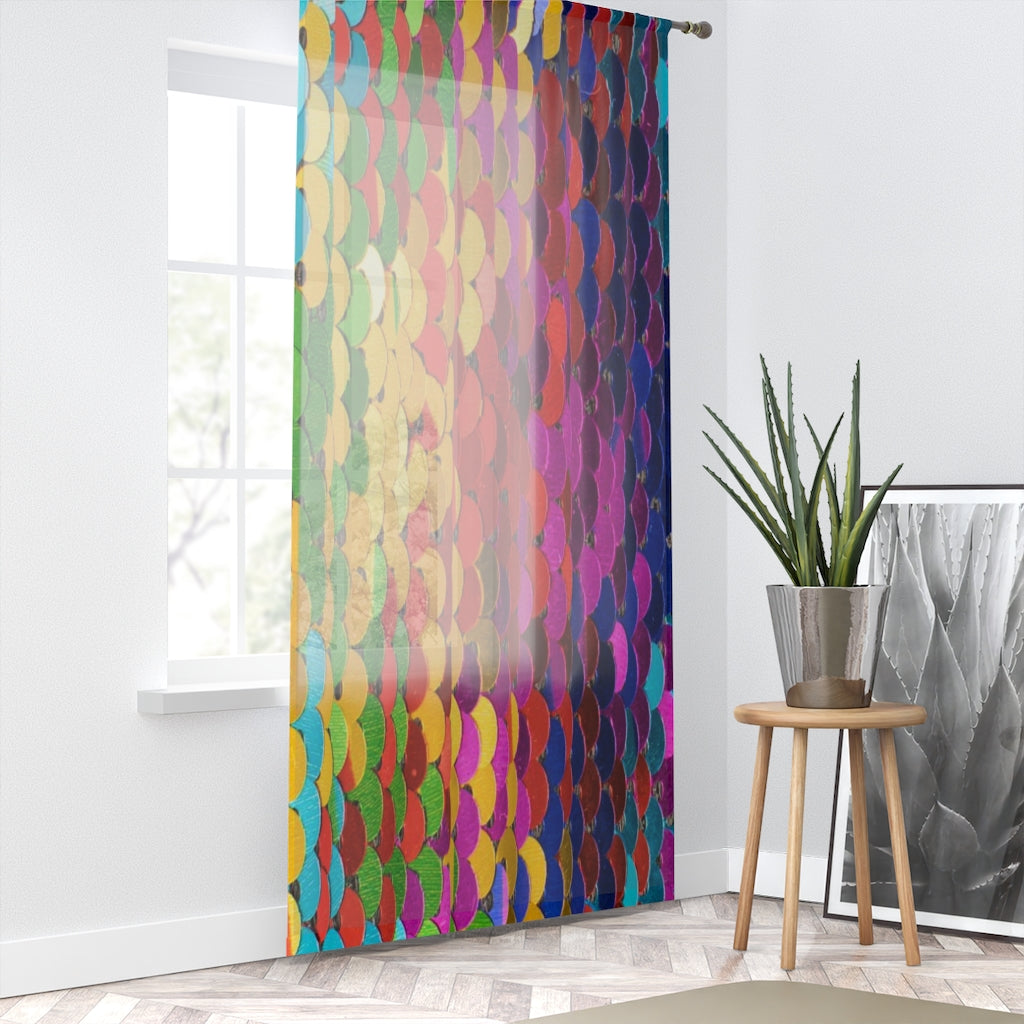 Sheer Rainbow Sequin Print Window Curtain