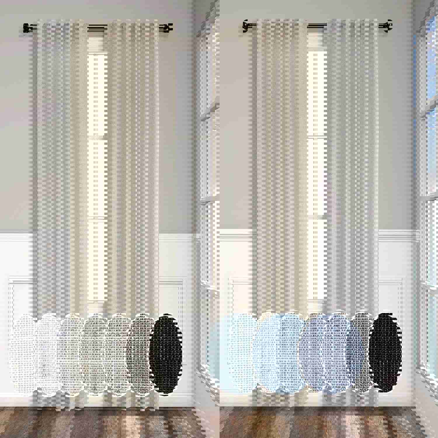 Elegant Linen Blend Semi-Sheer Curtains, 102 Inches Long