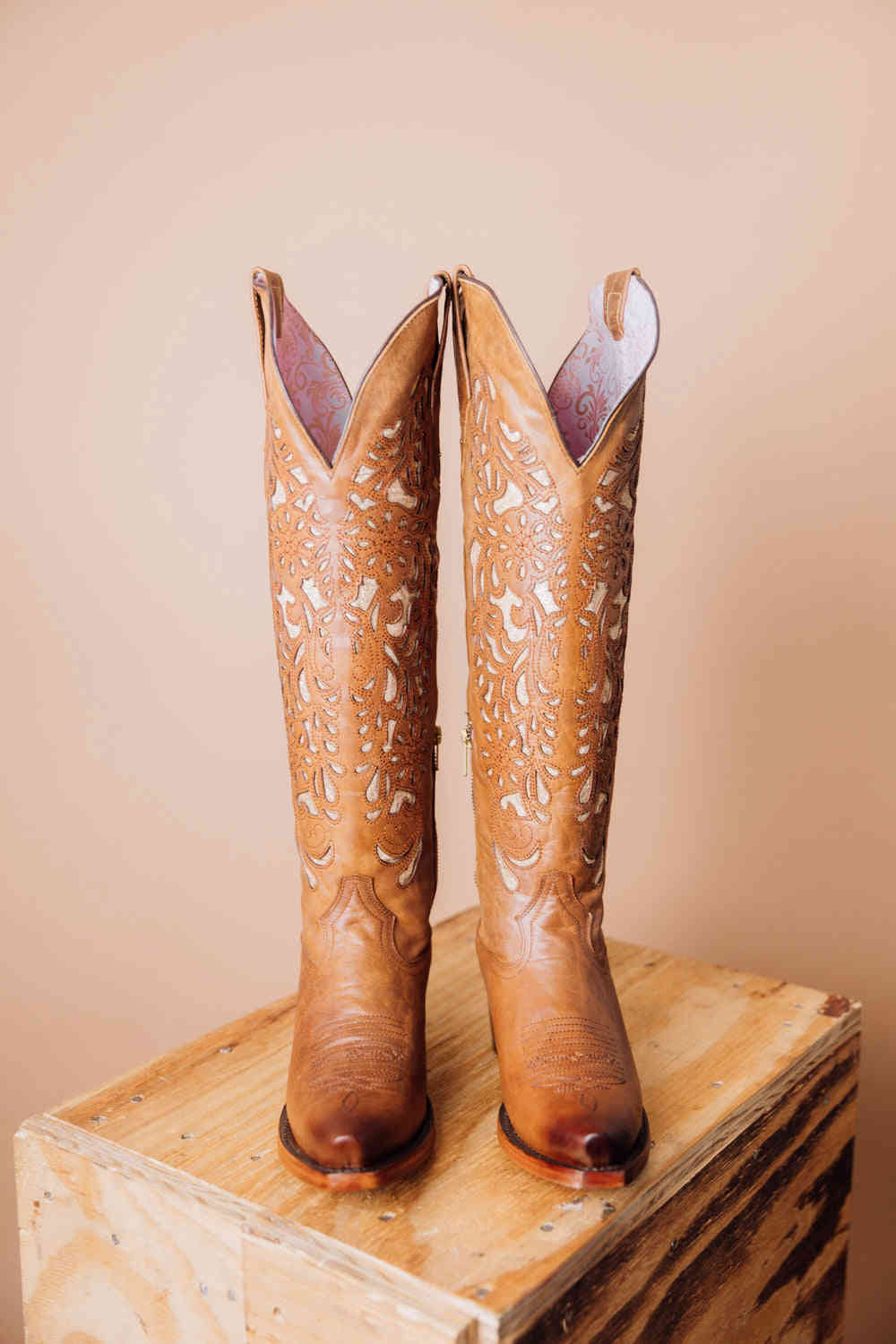 Glitter-Accented Genuine Leather Cowgirl Boots