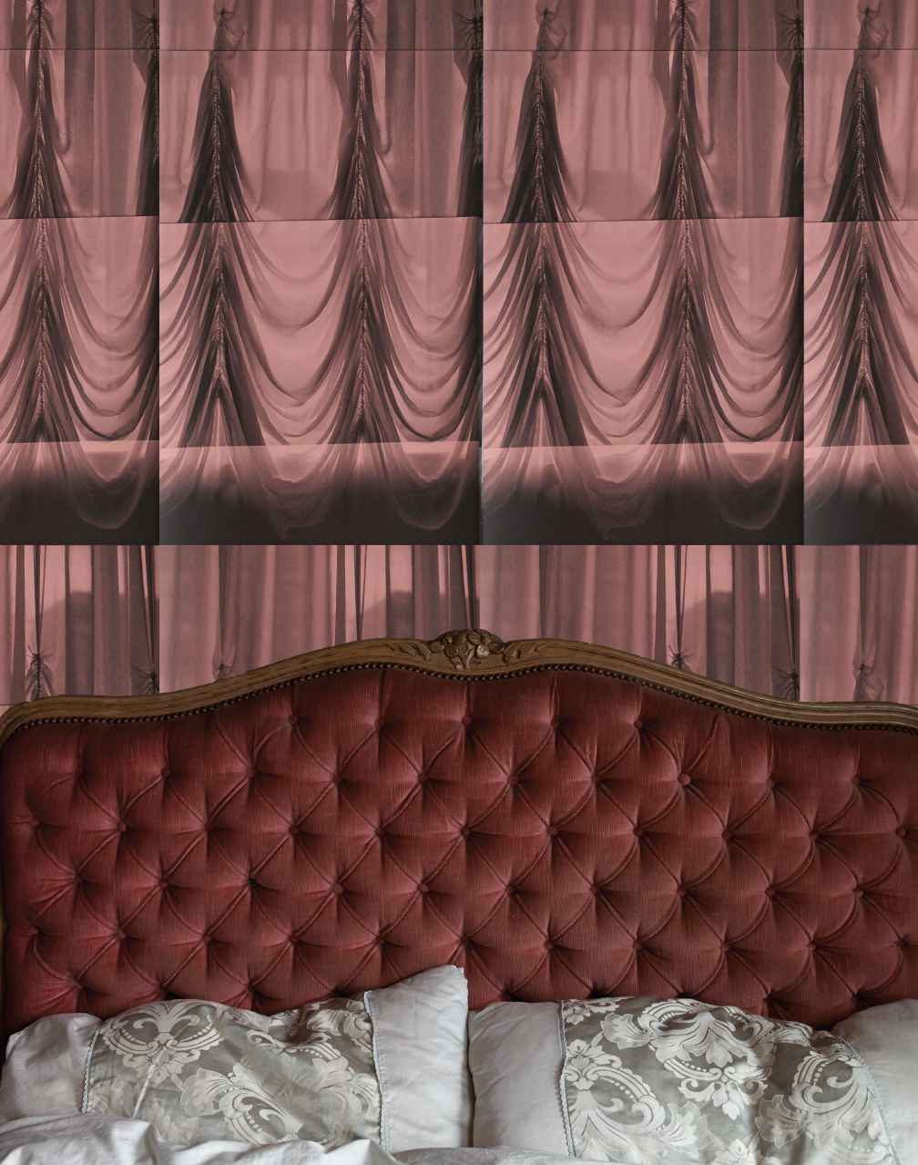 Elegant Handcrafted Pink Wallpaper with Black Illustrations