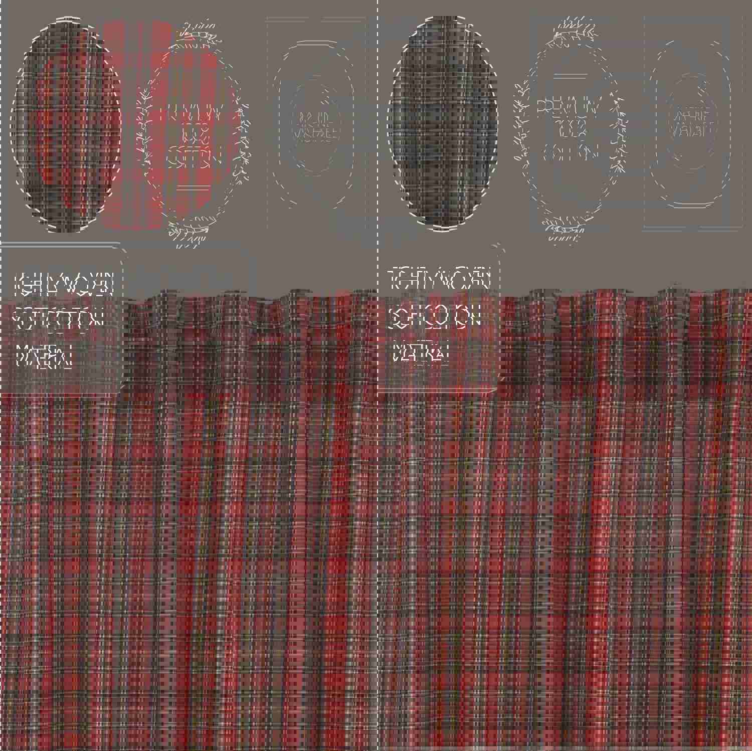 Elegant Tartan Red Plaid Prairie Swag Set for Kitchen Windows