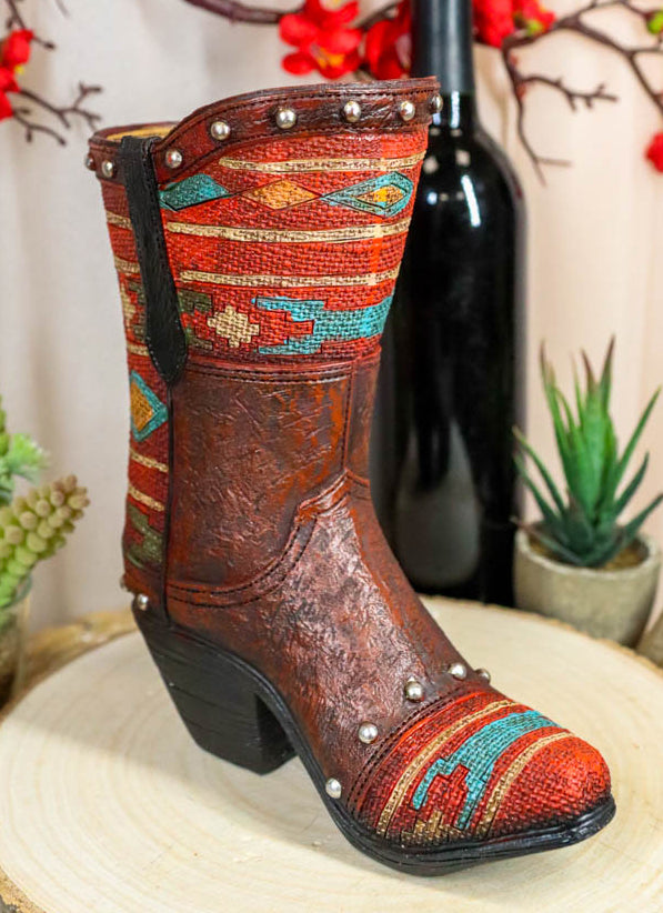 Western-Inspired Aztec Pattern Cowboy Boot Vase/Planter