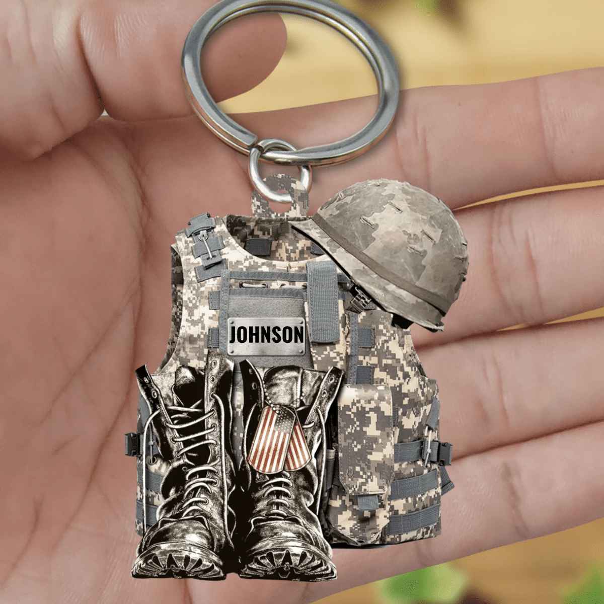 Custom Military-Themed Acrylic Keychain for Veterans