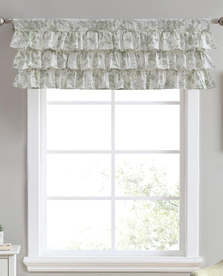Elegant Sage Green Floral Toile Window Valance