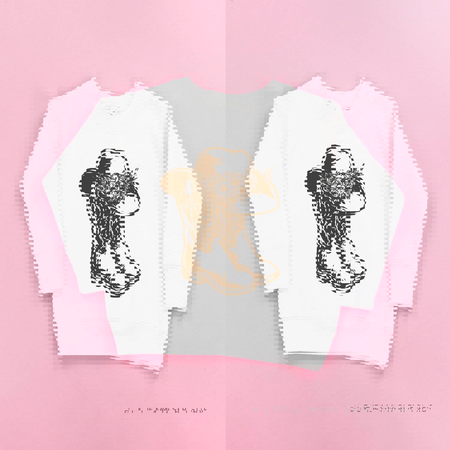 Cowgirl Boots w/ Hat and Flowers - Child Unisex Crewneck Sweatshirt