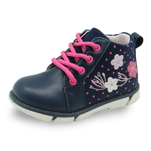 Stylish PU Leather Ankle Boots with Flower Pattern for Girls