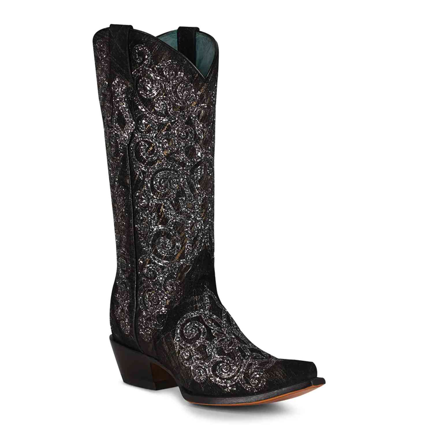 Glittery Black Western Boots with Comfortable Features - C3776