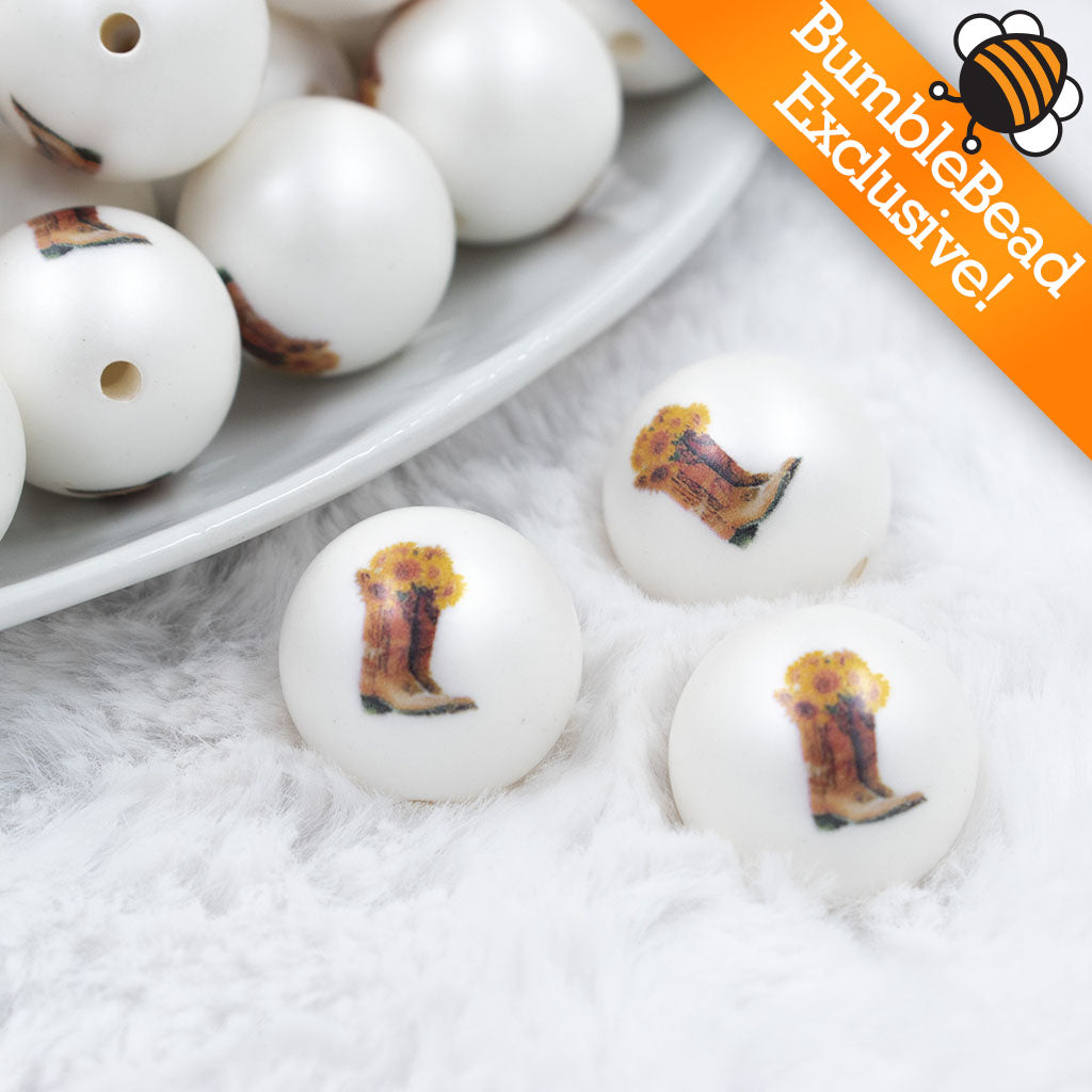 Custom Cowgirl Boots Flower Print Acrylic Beads [10 Pack]