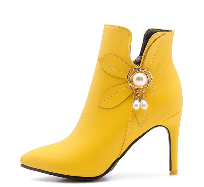 Stylish Women's Winter Ankle Boots with Decorative Flower