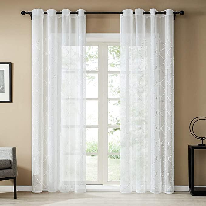 Elegant European Polyester Sheer Curtains with Diamond Embroidery