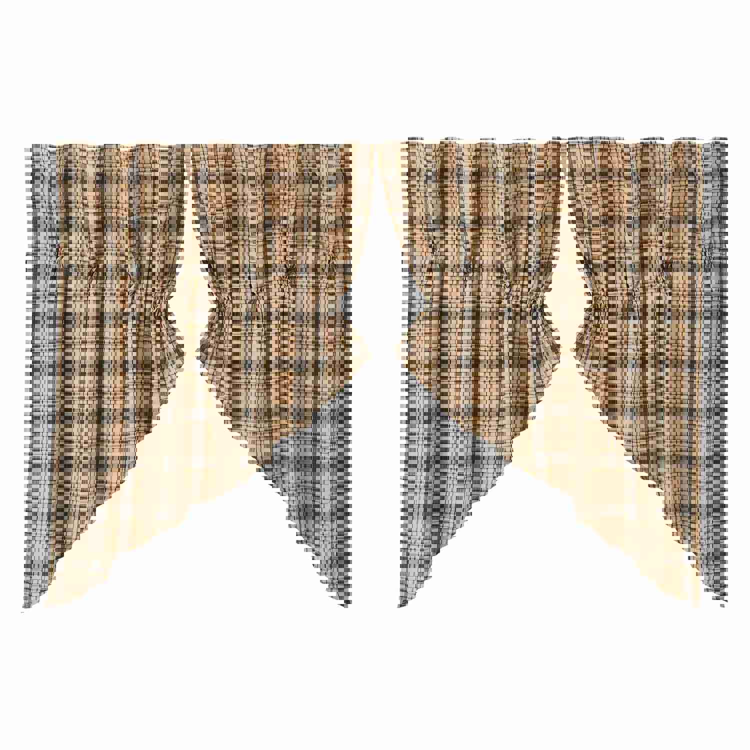 Rustic Country Style Window Swag Set, Cider Mill Green Tan Plaid