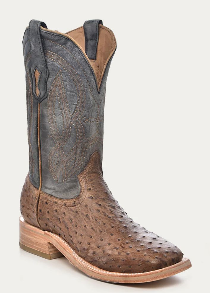 Elegant Embroidered Navy Blue Ostrich Cowboy Boots