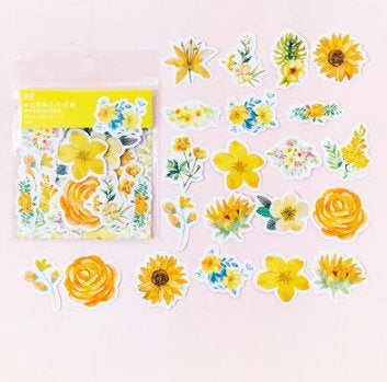 45pcs Vibrant Flower Stickers Set for Creative Journaling and Scrapbooking