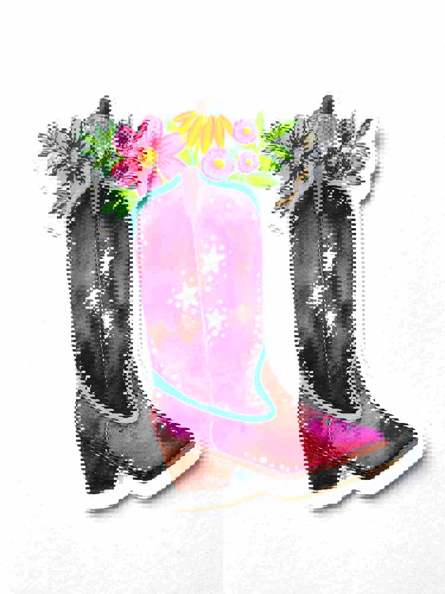 Floral Cowgirl Boot Vinyl Sticker - A Burst of Color for Your Accessories