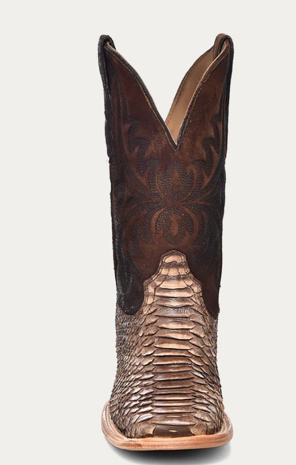 Elegant Embroidered Brown Lamb & Python Leather Cowboy Boots