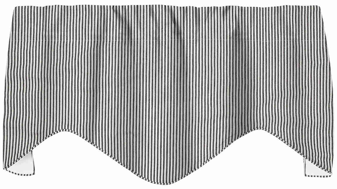 Elegant Ticking Stripe Valance, 53" x 18", Black and White