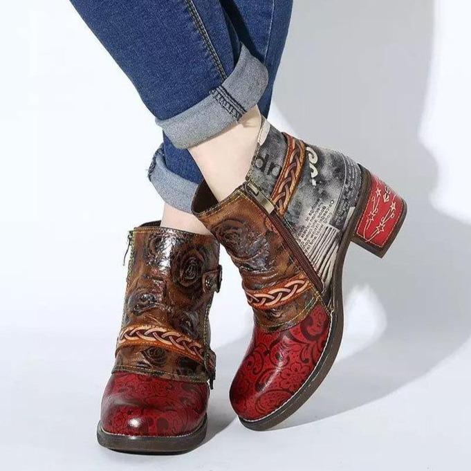 Women's Fashionable Chunky Heel Ankle Boots with Retro Buckle