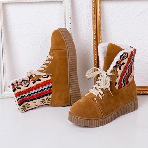 Women's Fashionable Patchwork Snow Boots with Lace-Up Design