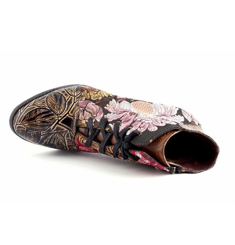 Stylish Women's Embroidered Flower Block Heel Boots