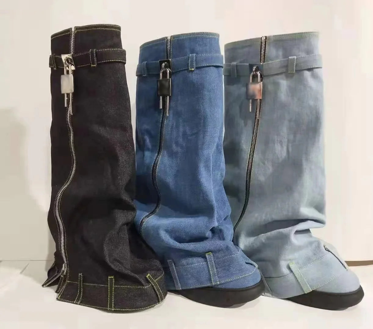 Stylish Women's Winter Denim Boots with Shark Lock and Side Zipper