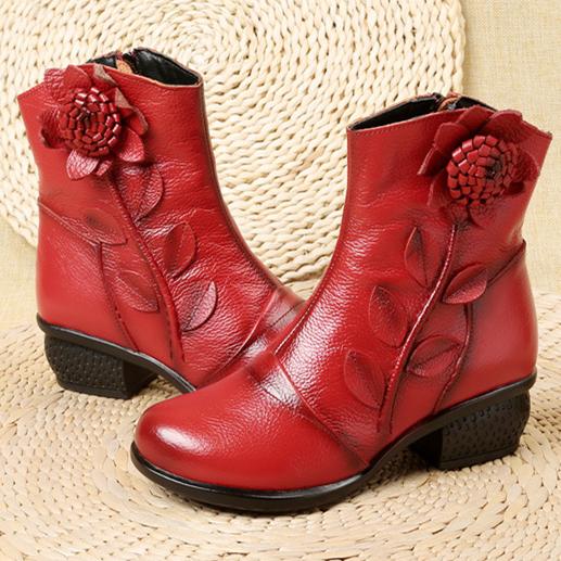 Women's Trendy Block Heel Ankle Boots with Flower Decor