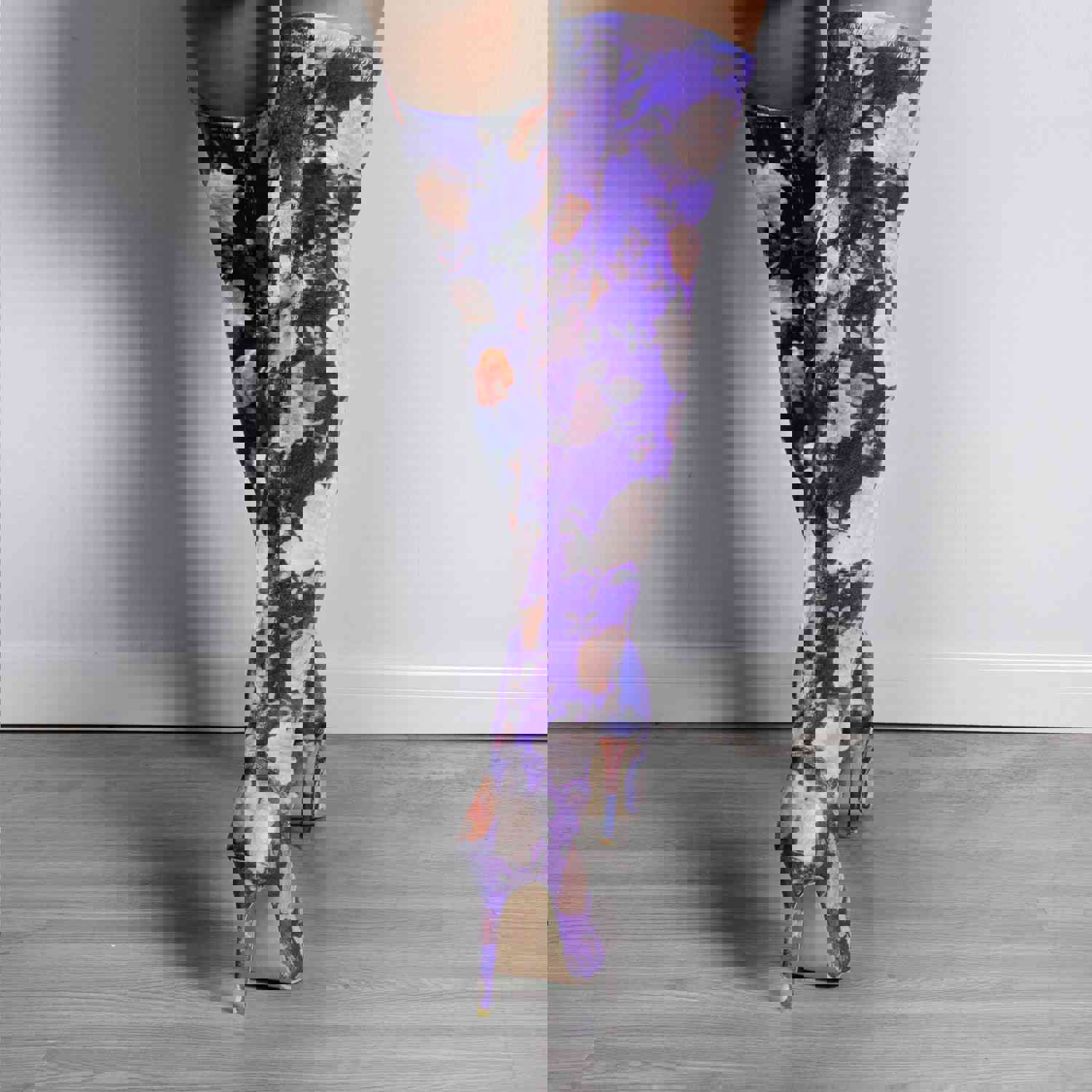 Elegant Women's High Heel Thigh High Boots with Ethnic Flower Print