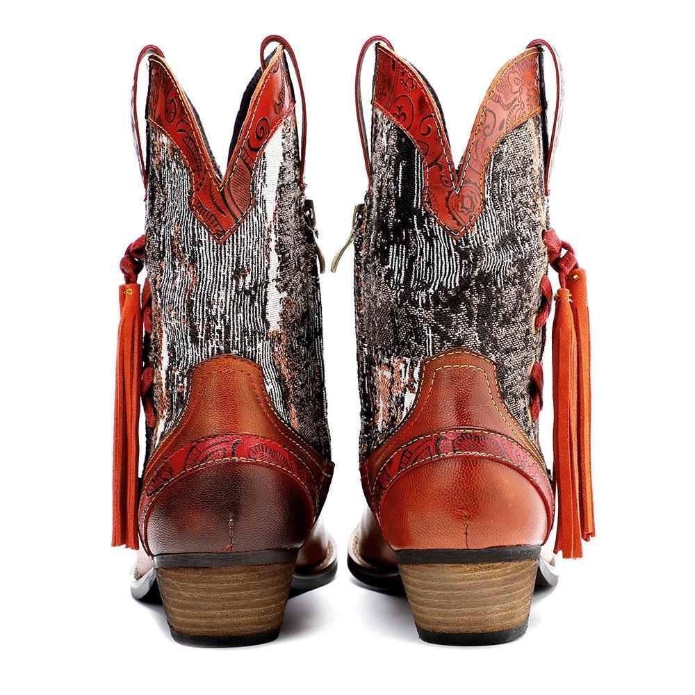 Stylish Women's Embroidered Cowboy Boots with Fringe