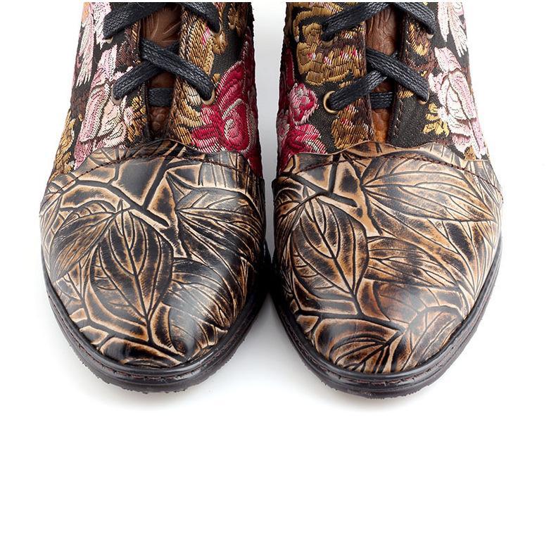 Stylish Women's Embroidered Flower Block Heel Boots