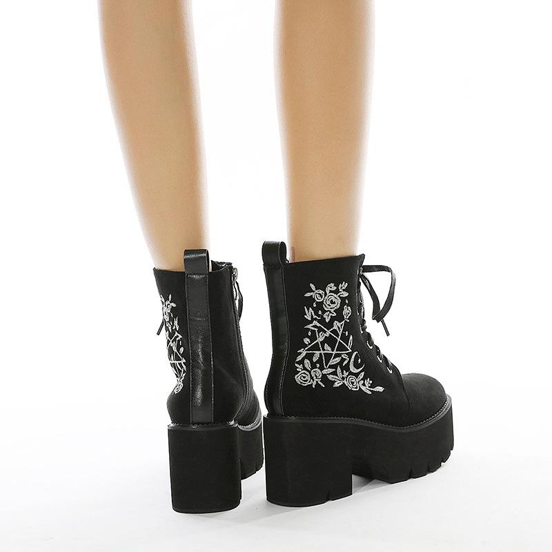 Stylish Women's Embroidered Ankle Boots with Zipper