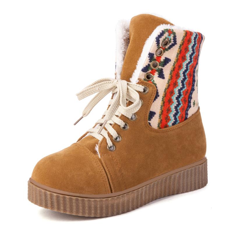 Women's Fashionable Patchwork Snow Boots with Lace-Up Design