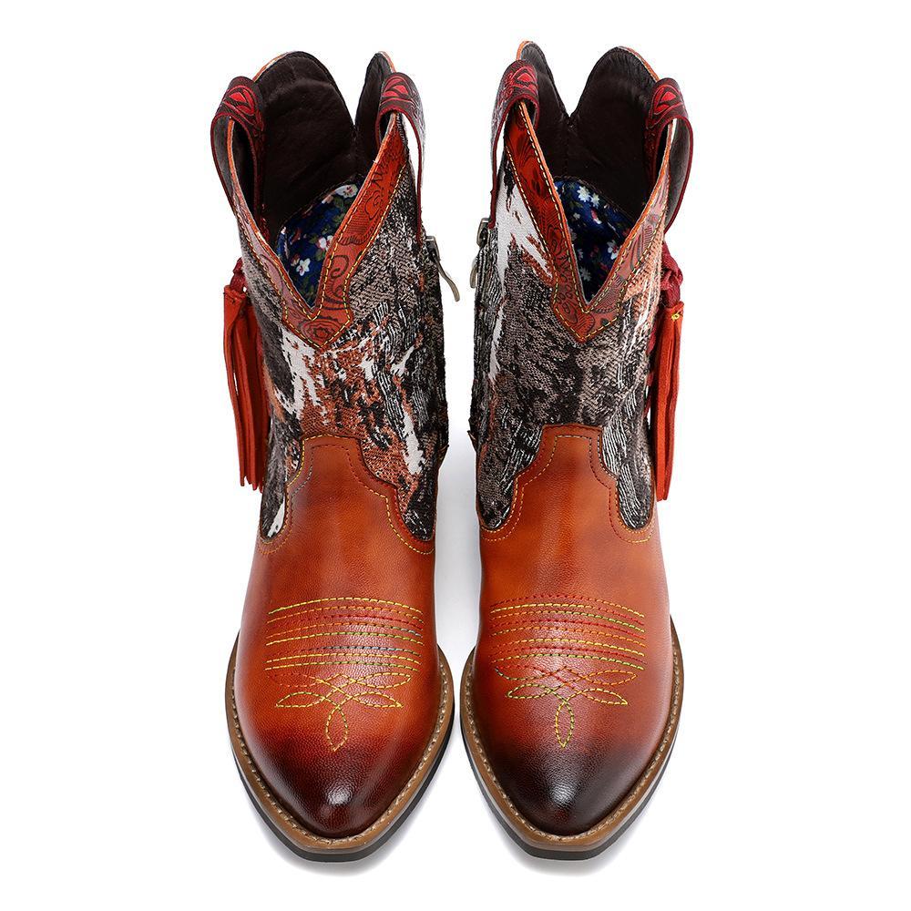 Stylish Women's Embroidered Cowboy Boots with Fringe