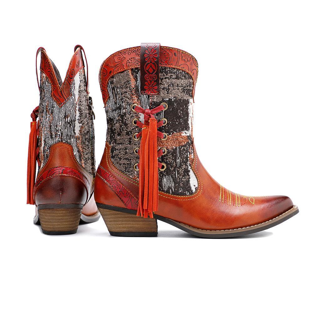 Stylish Women's Embroidered Cowboy Boots with Fringe