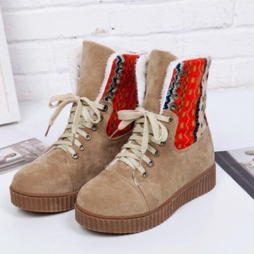 Women's Fashionable Patchwork Snow Boots with Lace-Up Design