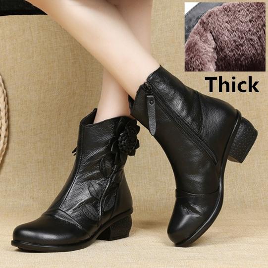 Women's Trendy Block Heel Ankle Boots with Flower Decor